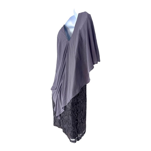 Midnight Velvet Mauve Lace Chiffon Cocktail Formal Night Out Evening Cape Dress - Picture 9 of 16